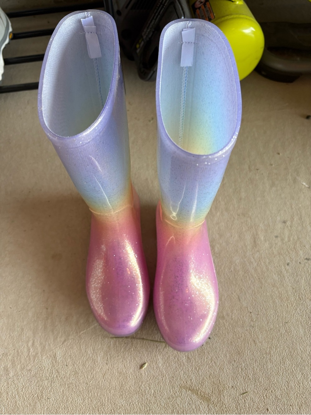 Cat & Jack Girls Rainbow Glitter Ombre Rain Boots - Pink, Purple, Blue, Yellow